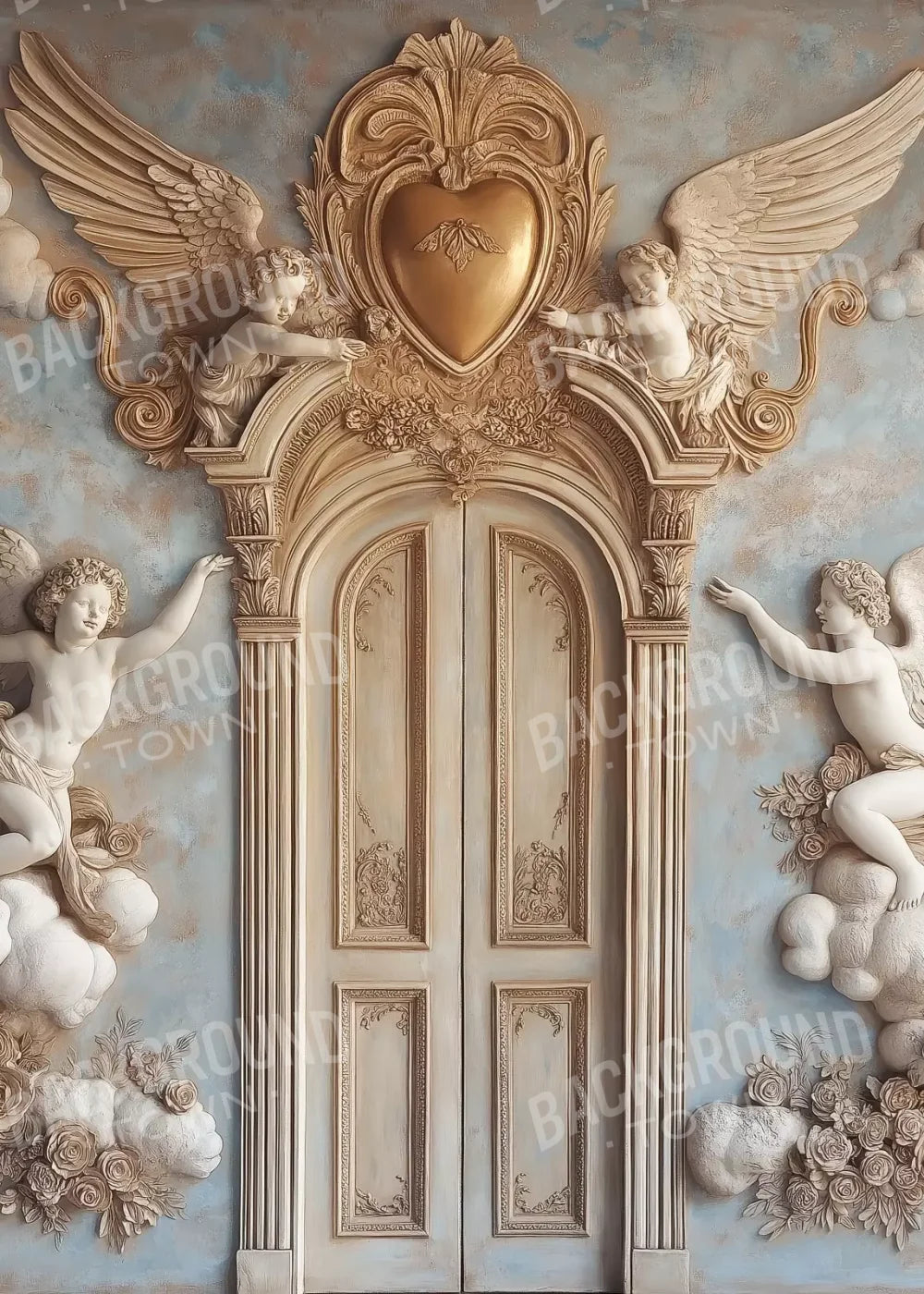 Angels And Cherubs With Door 5’X7’ Ultracloth (60 X 84 Inch) Backdrop
