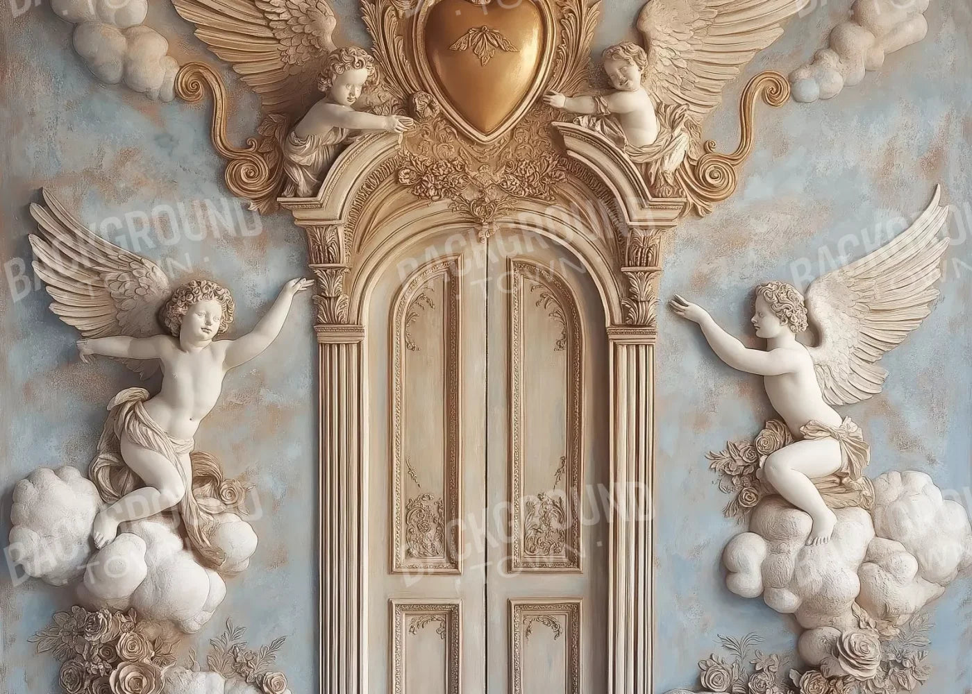 Angels And Cherubs With Door 7’X5’ Ultracloth (84 X 60 Inch) Backdrop