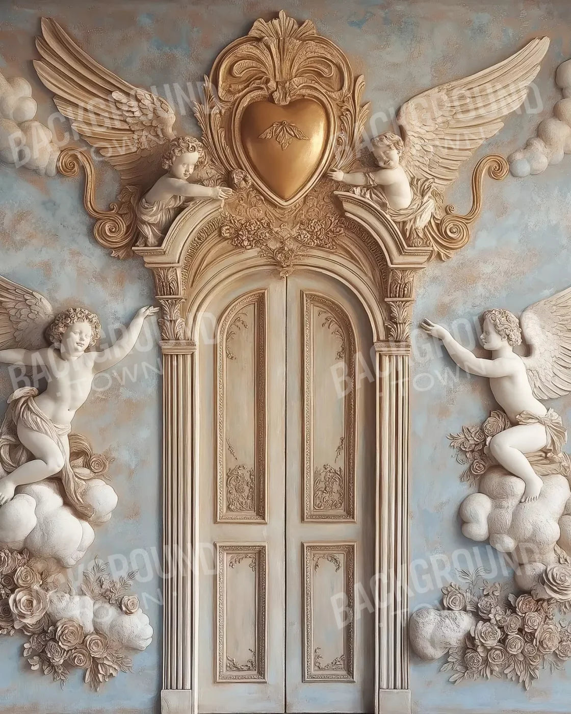 Angels And Cherubs With Door 8’X10’ Fleece (96 X 120 Inch) Backdrop