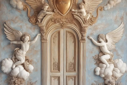 Angels And Cherubs With Door 12’X8’ Ultracloth (144 X 96 Inch) Backdrop