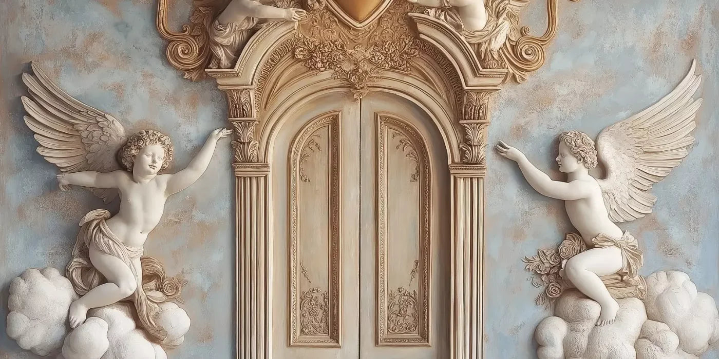 Angels And Cherubs With Door 16’X8’ Ultracloth (192 X 96 Inch) Backdrop