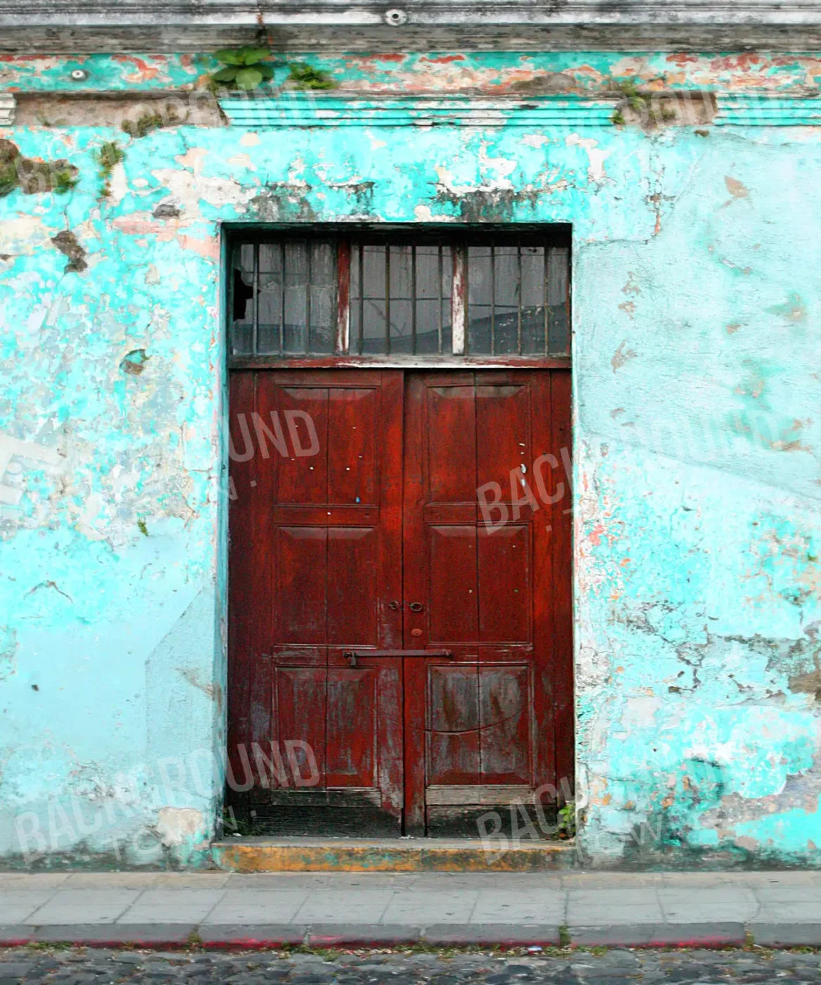 Red Door on Turquoise Wall Urban  Backdrop for Photography