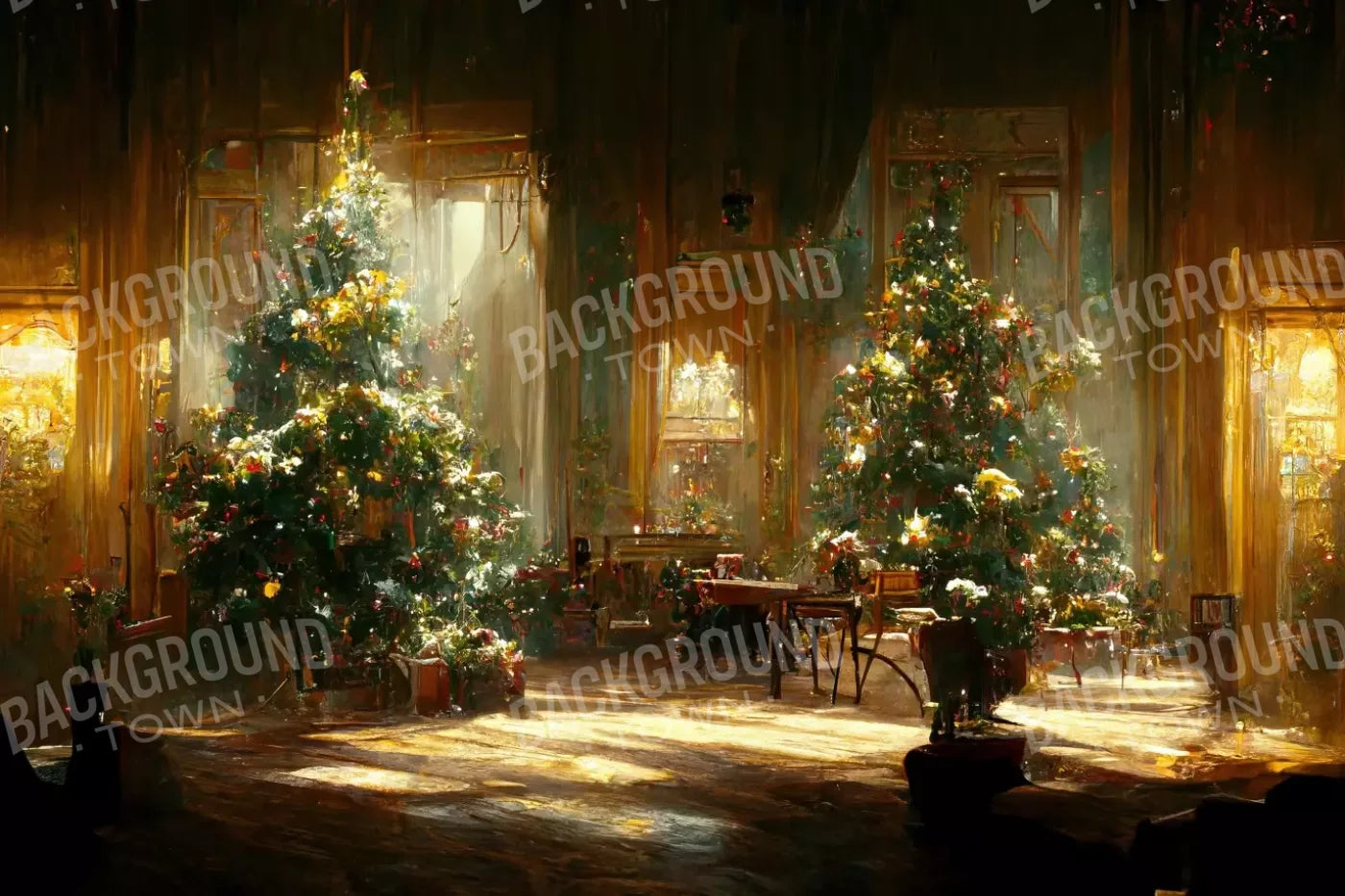 Antique Christmas Livingroom 12’X8’ Ultracloth (144 X 96 Inch) Backdrop