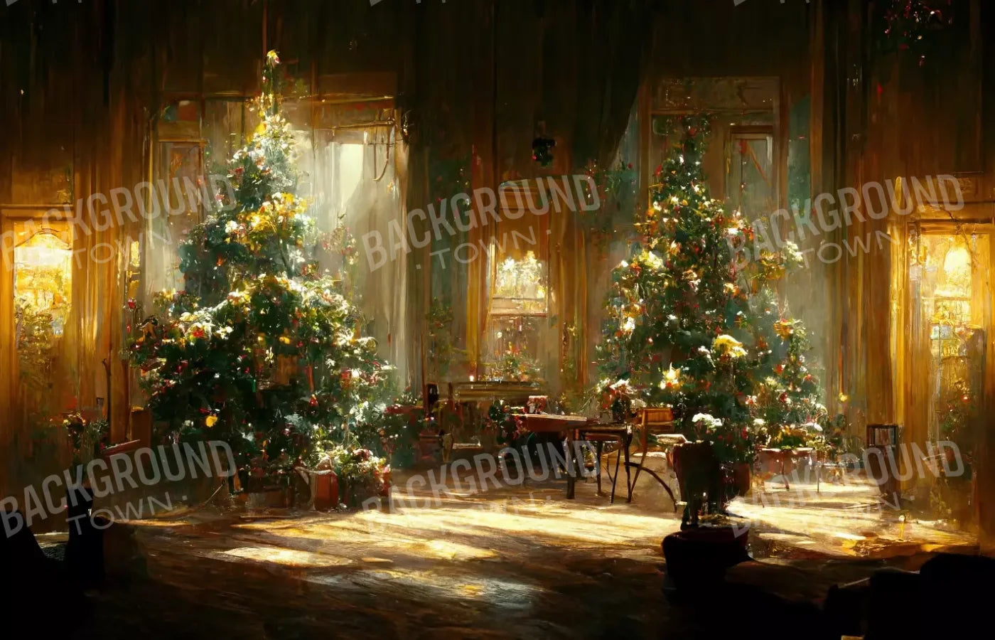 Antique Christmas Livingroom 14’X9’ Ultracloth (168 X 108 Inch) Backdrop