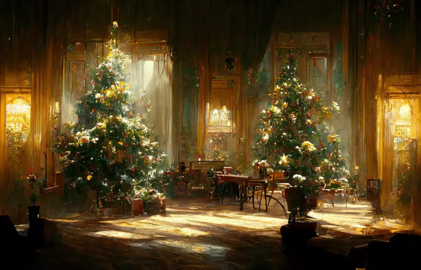 Antique Christmas Livingroom 14’X9’ Ultracloth (168 X 108 Inch) Backdrop