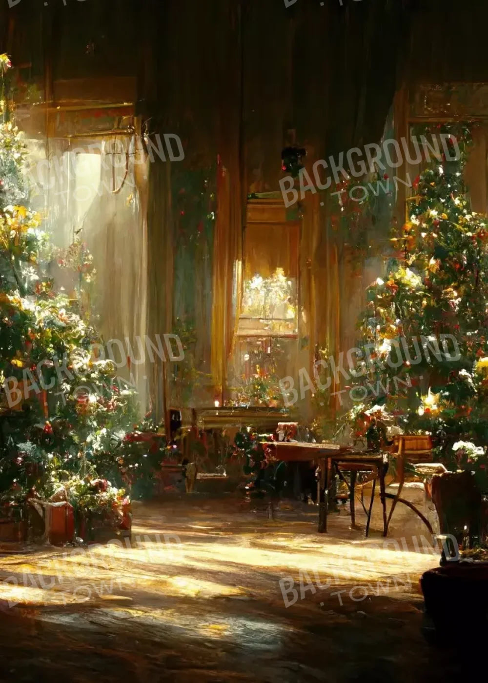 Antique Christmas Livingroom 5’X7’ Ultracloth (60 X 84 Inch) Backdrop