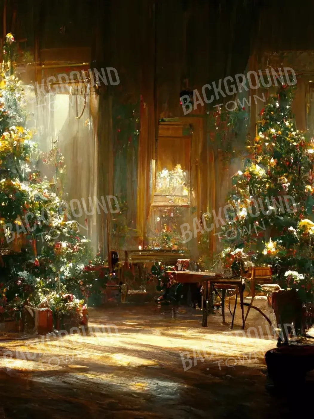 Antique Christmas Livingroom 6’X8’ Fleece (72 X 96 Inch) Backdrop
