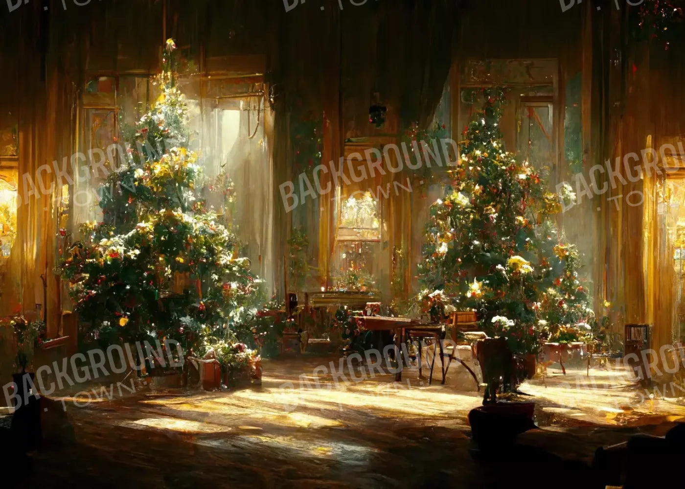 Antique Christmas Livingroom 7’X5’ Ultracloth (84 X 60 Inch) Backdrop