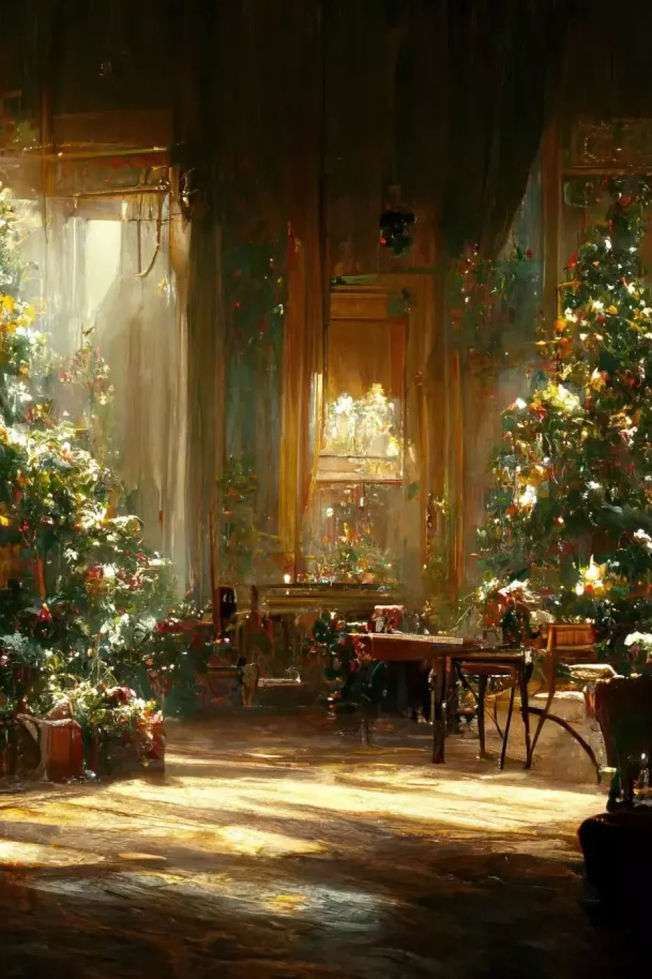 Antique Christmas Livingroom 8’X12’ Ultracloth (96 X 144 Inch) Backdrop