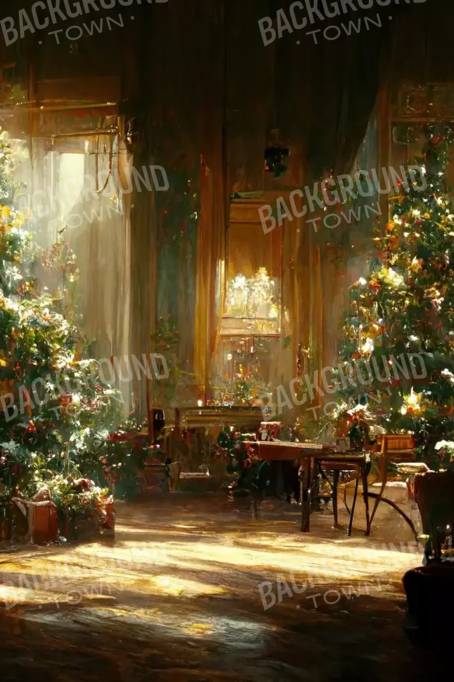 Antique Christmas Livingroom 8’X12’ Ultracloth (96 X 144 Inch) Backdrop