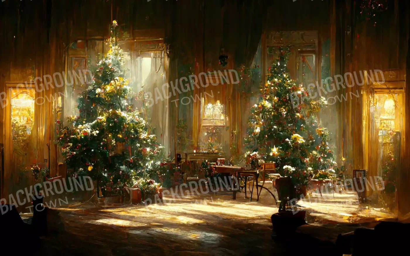 Antique Christmas Livingroom 8’X5’ Ultracloth (96 X 60 Inch) Backdrop