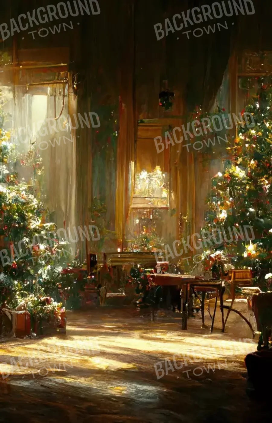 Antique Christmas Livingroom 9’X14’ Ultracloth (108 X 168 Inch) Backdrop