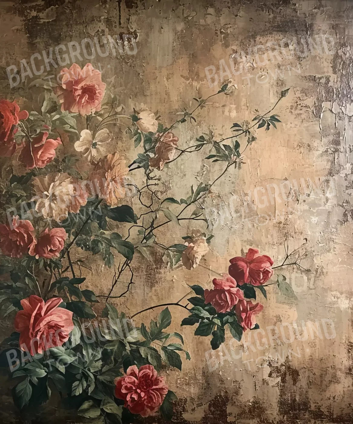 Antique Painted Wall Flowers 10’X12’ Ultracloth (120 X 144 Inch) Backdrop