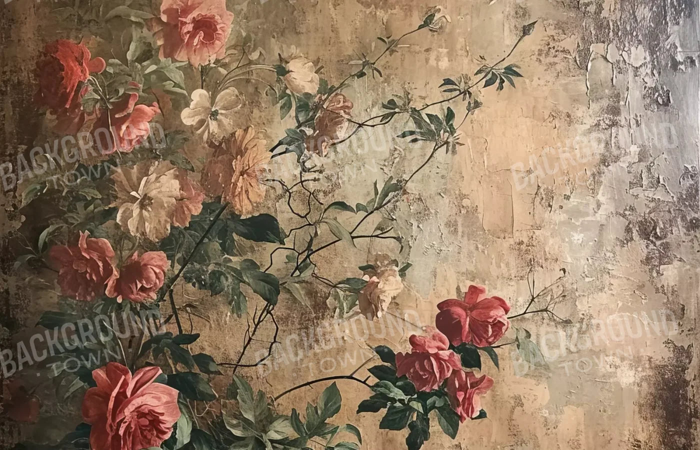 Antique Painted Wall Flowers 14’X9’ Ultracloth (168 X 108 Inch) Backdrop