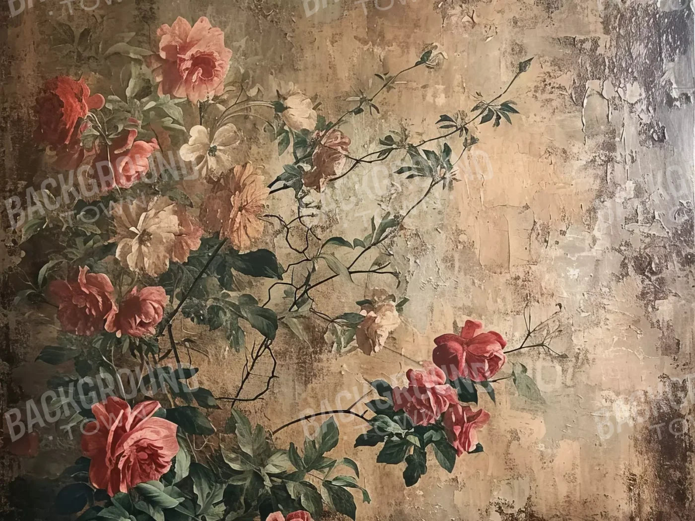 Antique Painted Wall Flowers 6’8X5’ Fleece (80 X 60 Inch) Backdrop