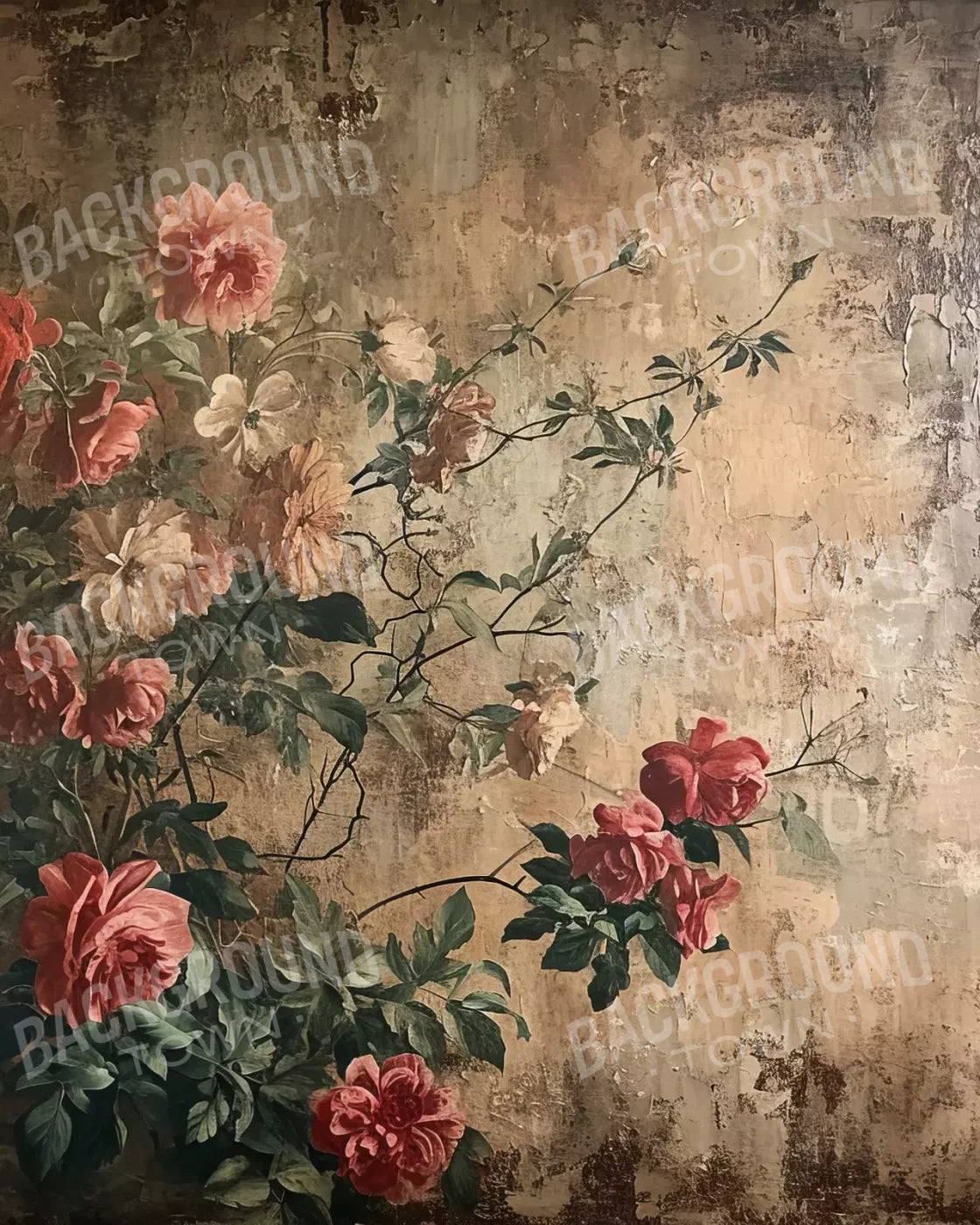 Antique Painted Wall Flowers 8’X10’ Fleece (96 X 120 Inch) Backdrop