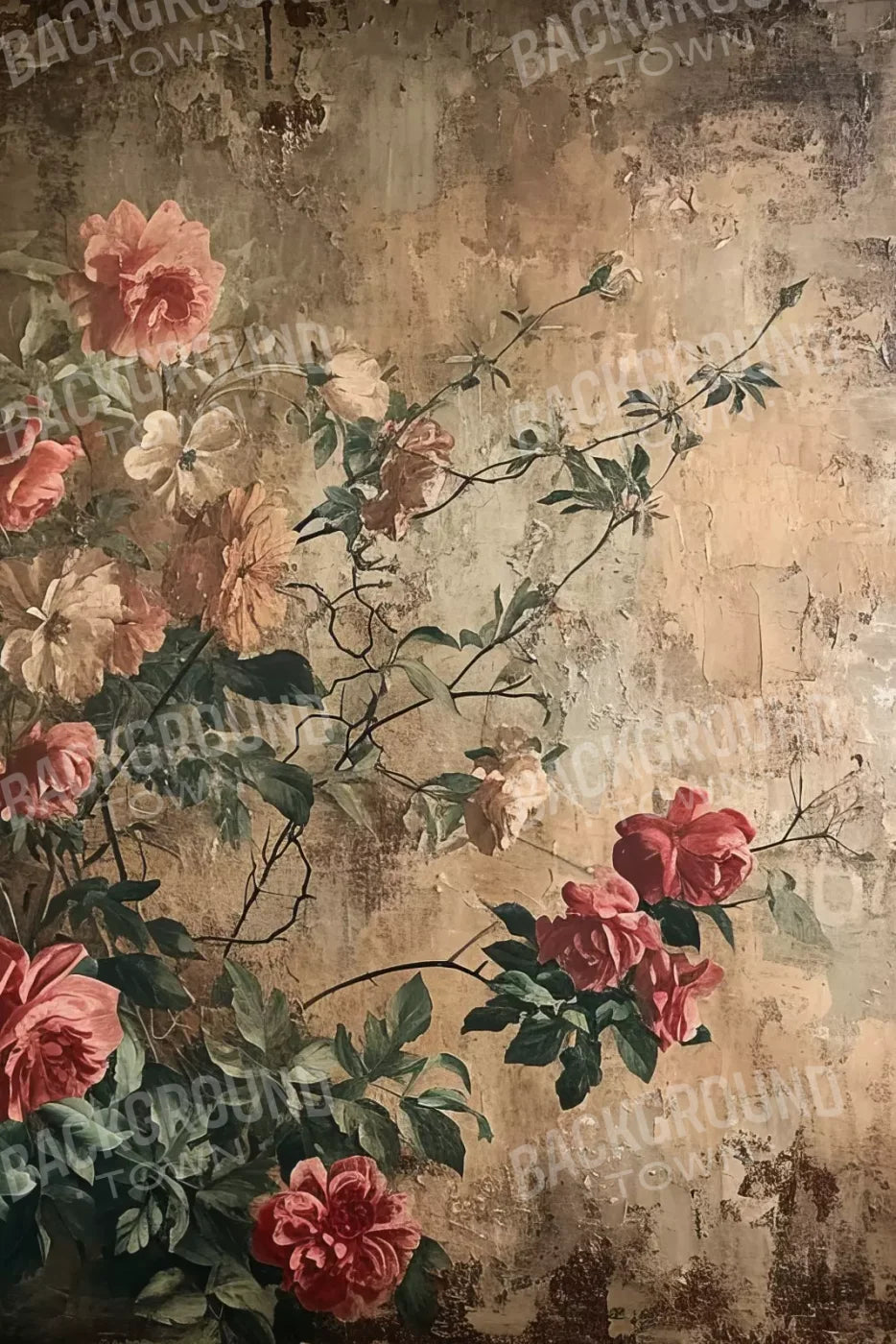 Antique Painted Wall Flowers 8’X12’ Ultracloth (96 X 144 Inch) Backdrop