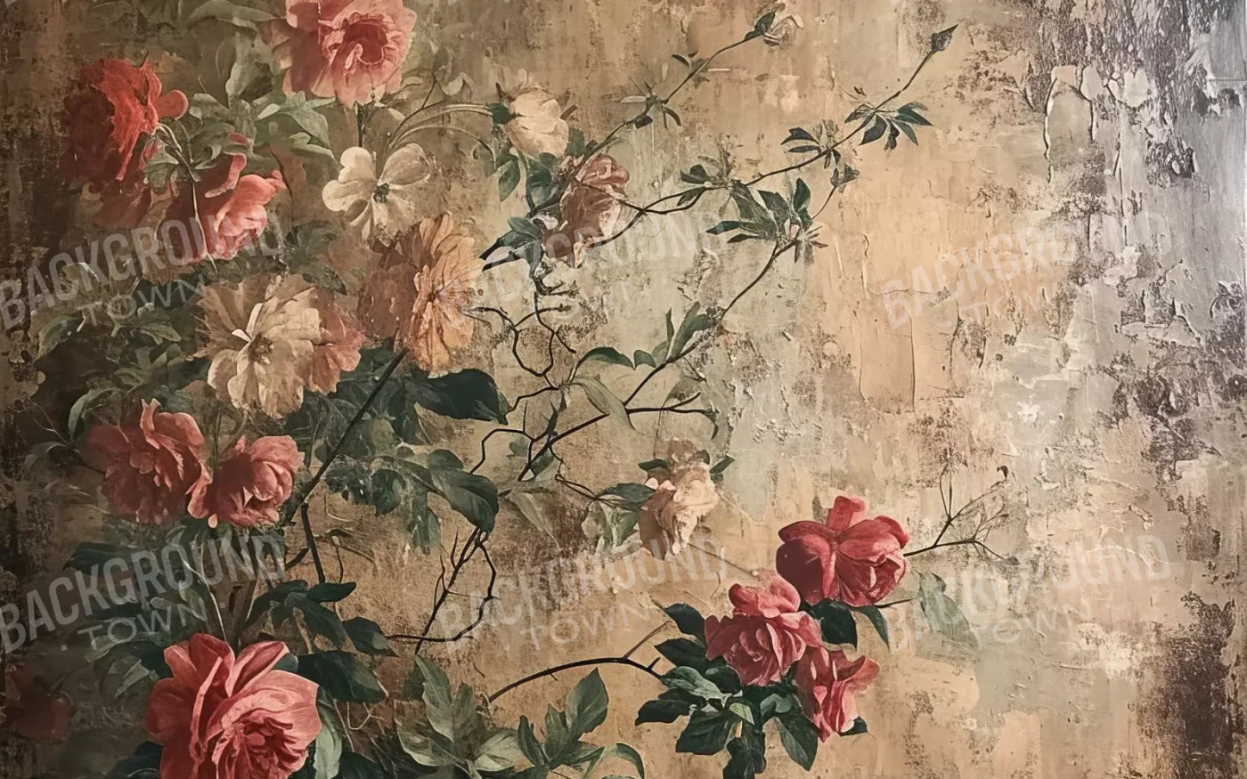 Antique Painted Wall Flowers 8’X5’ Ultracloth (96 X 60 Inch) Backdrop