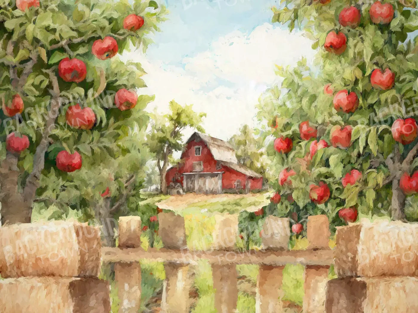 Apple Farm Afternoon 10X8 Fleece ( 120 X 96 Inch ) Backdrop