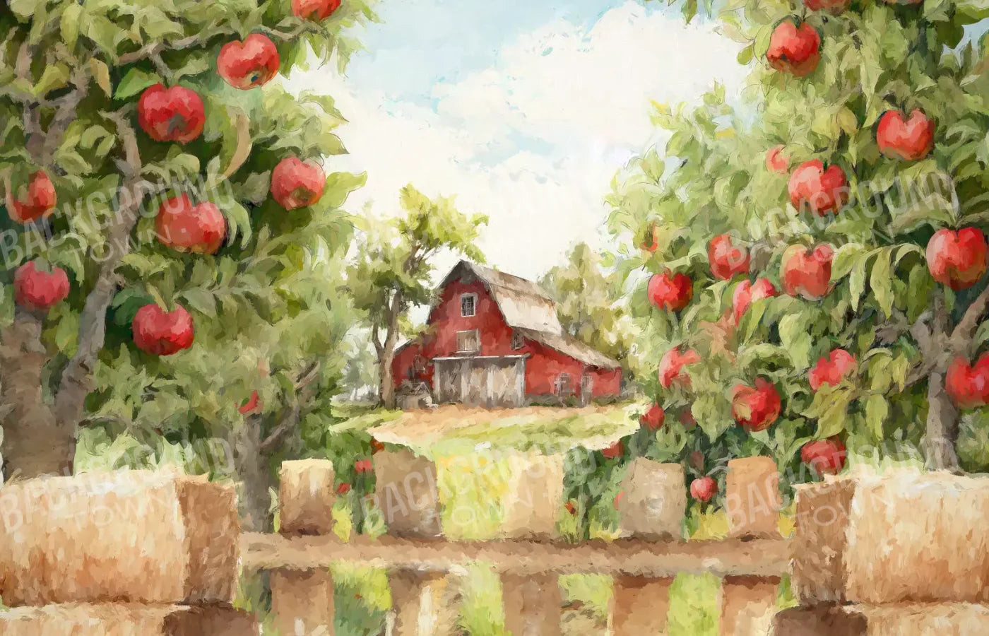 Apple Farm Afternoon 12X8 Ultracloth ( 144 X 96 Inch ) Backdrop