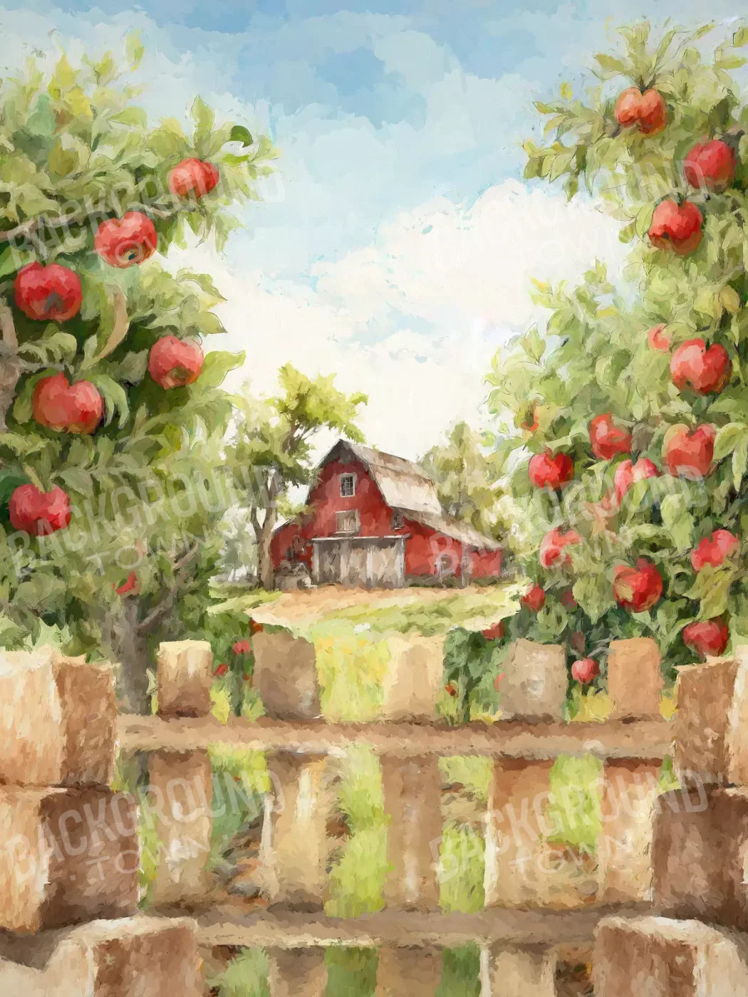Apple Farm Afternoon 5X68 Fleece ( 60 X 80 Inch ) Backdrop