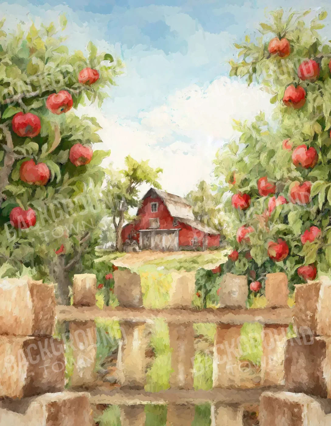 Apple Farm Afternoon 6X8 Fleece ( 72 X 96 Inch ) Backdrop