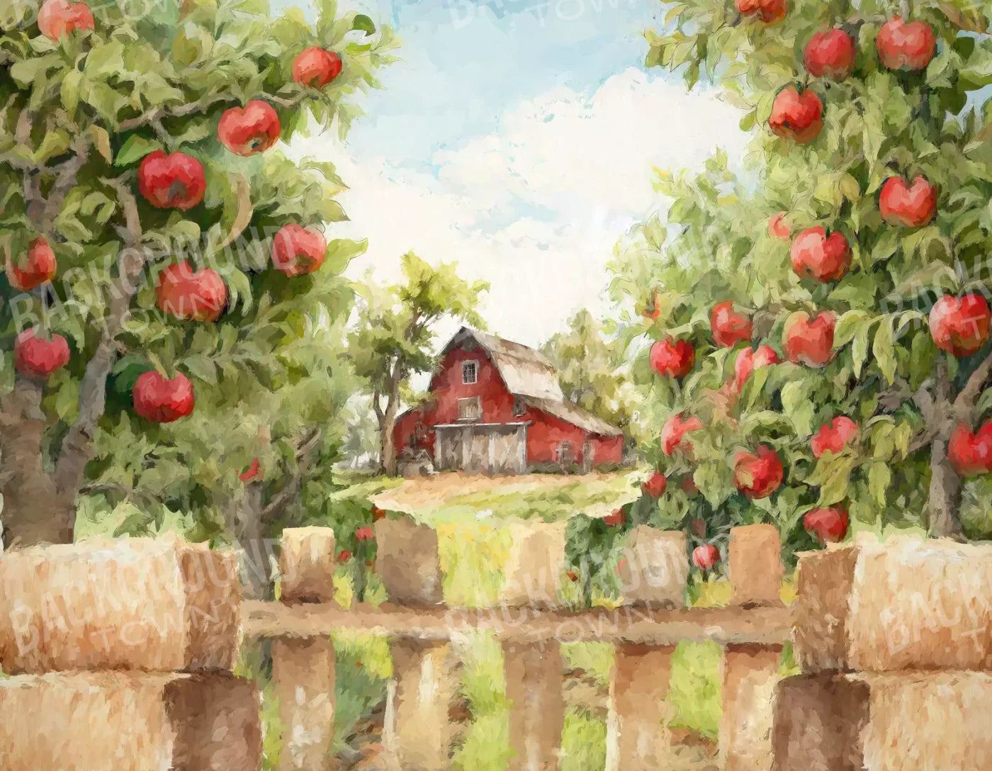 Apple Farm Afternoon 8X6 Fleece ( 96 X 72 Inch ) Backdrop