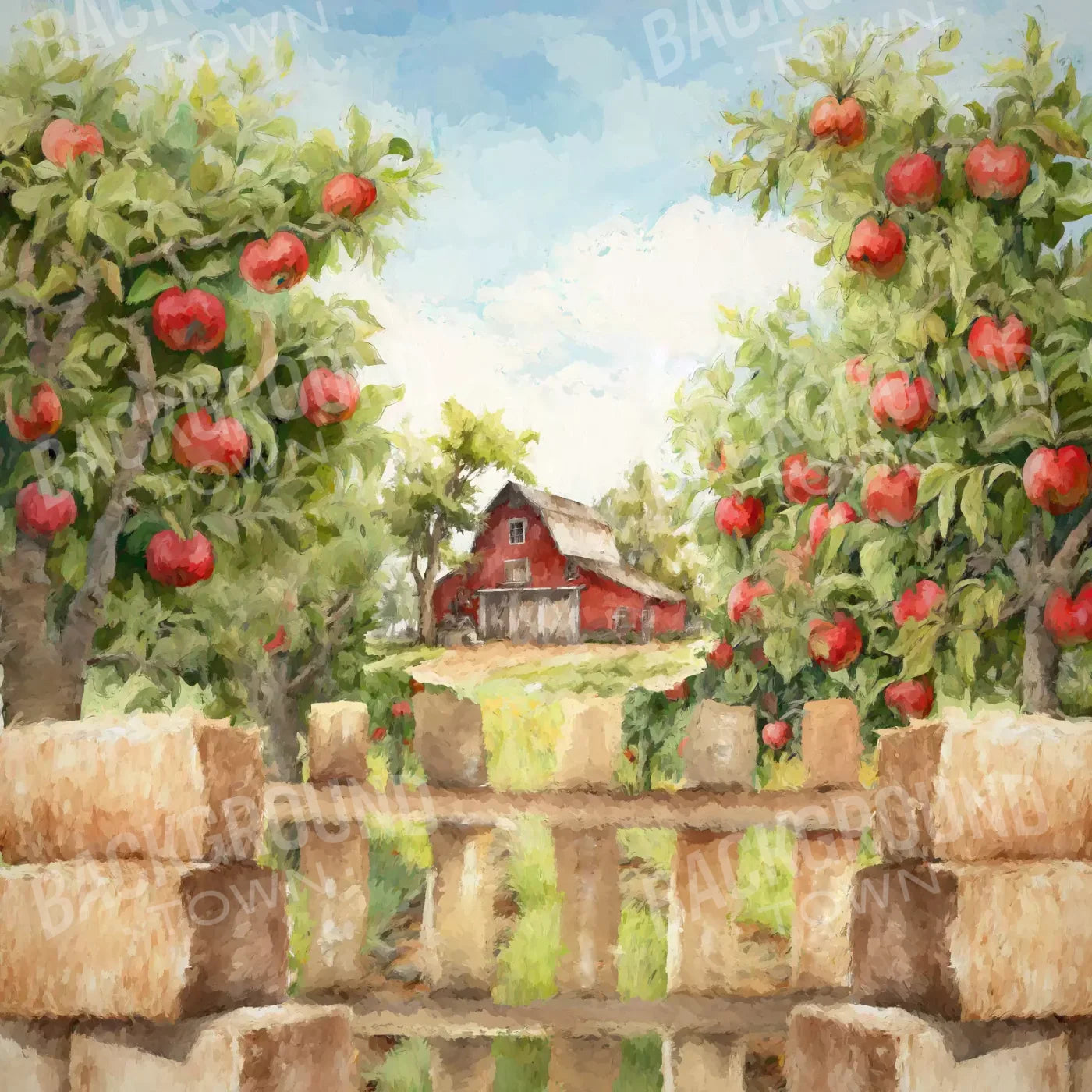 Apple Farm Afternoon 8X8 Fleece ( 96 X Inch ) Backdrop