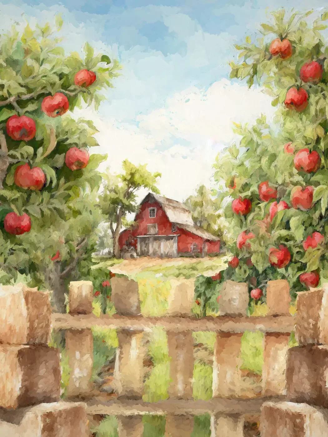 Apple Farm Afternoon 8X10 Fleece ( 96 X 120 Inch ) Backdrop