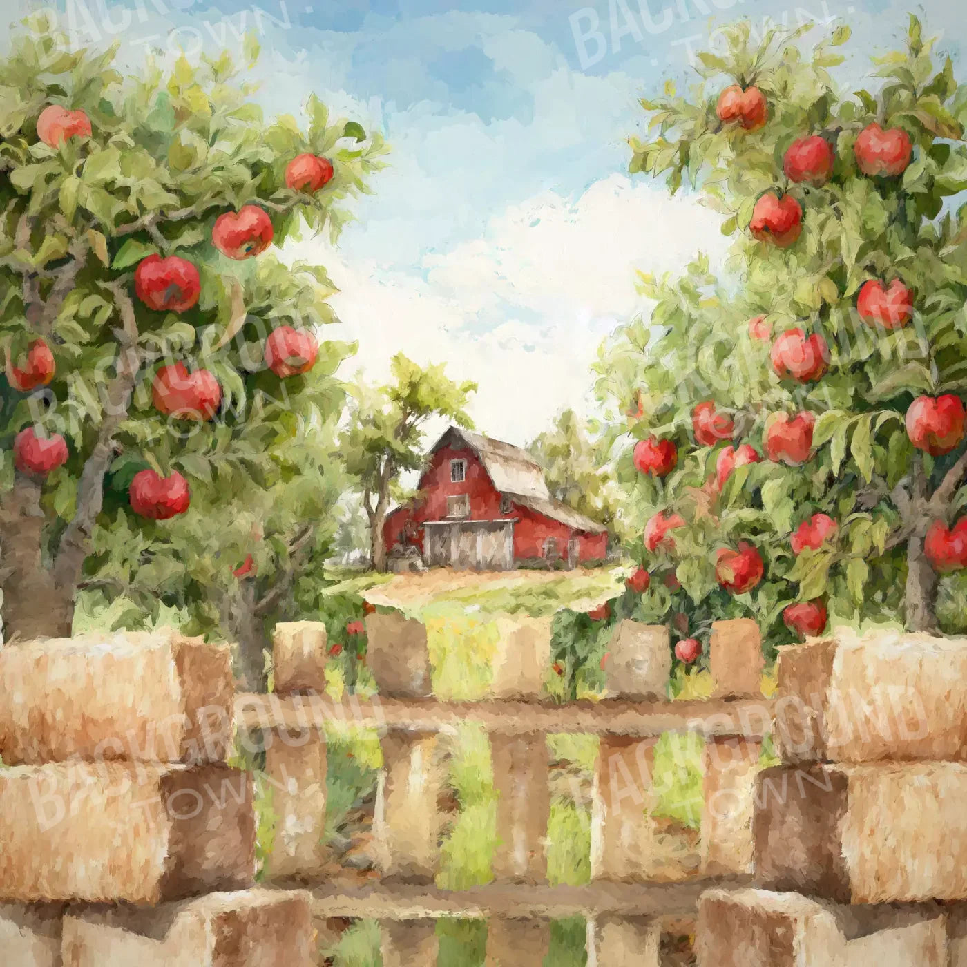 Apple Farm Afternoon 8X8 Fleece ( 96 X Inch ) Backdrop
