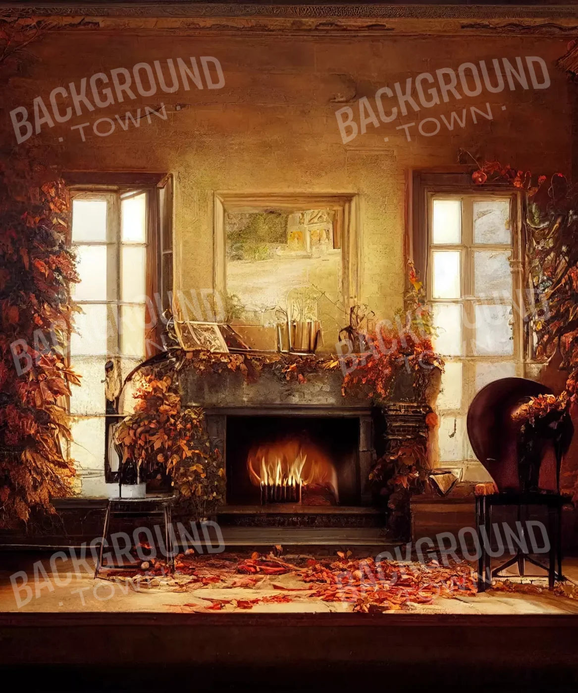 Autumn Fireplace 10’X12’ Ultracloth (120 X 144 Inch) Backdrop