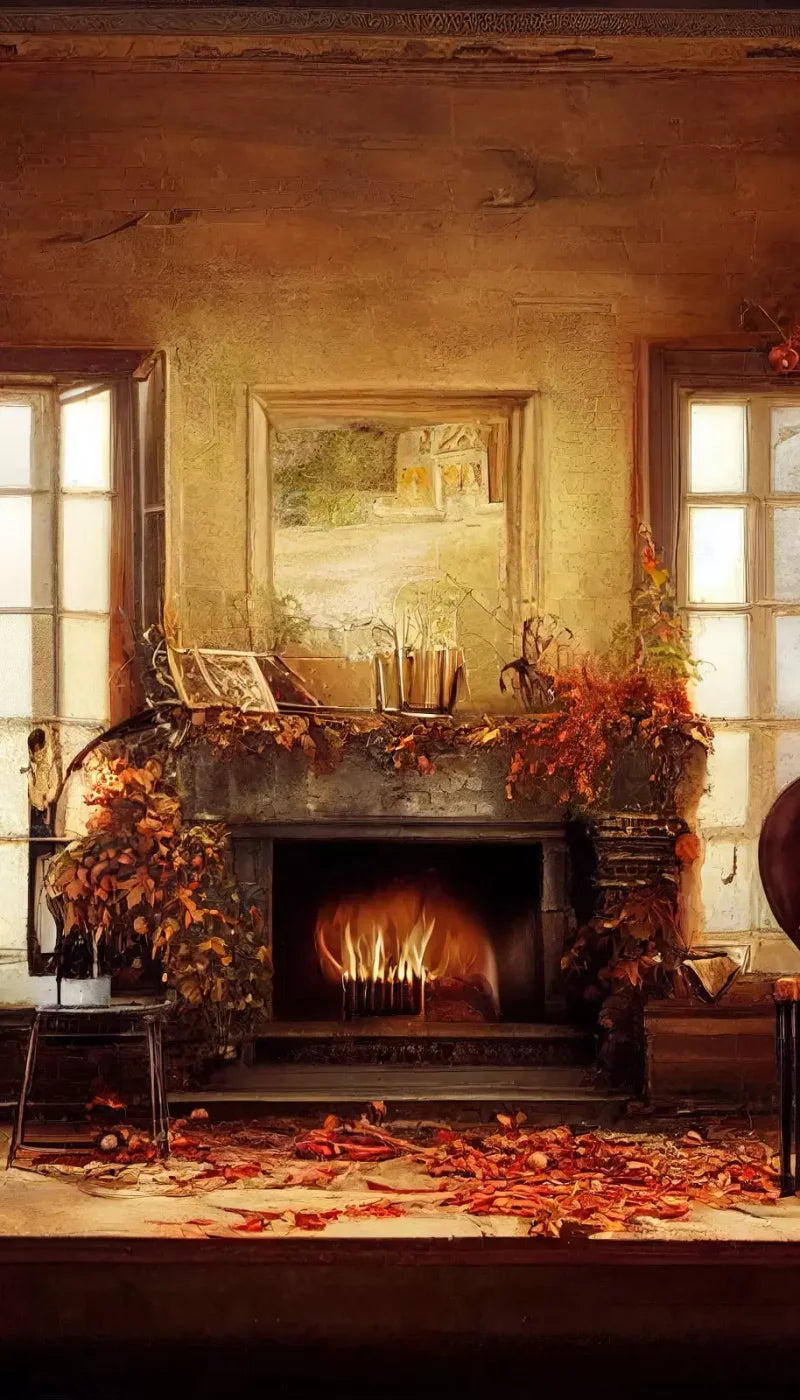 Autumn Fireplace 8’X14’ Ultracloth (96 X 168 Inch) Backdrop