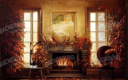 Autumn Fireplace 8’X5’ Ultracloth (96 X 60 Inch) Backdrop