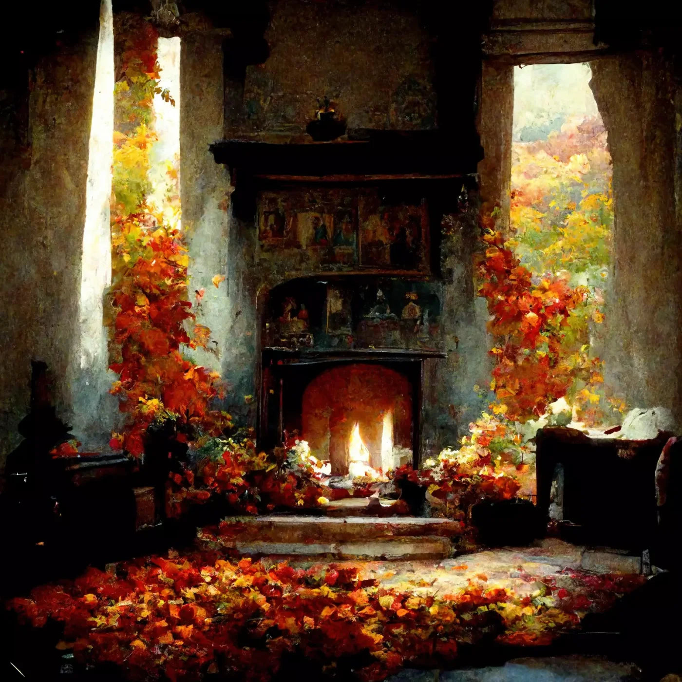 Autumn Fireplace Ii 10’X10’ Ultracloth (120 X Inch) Backdrop