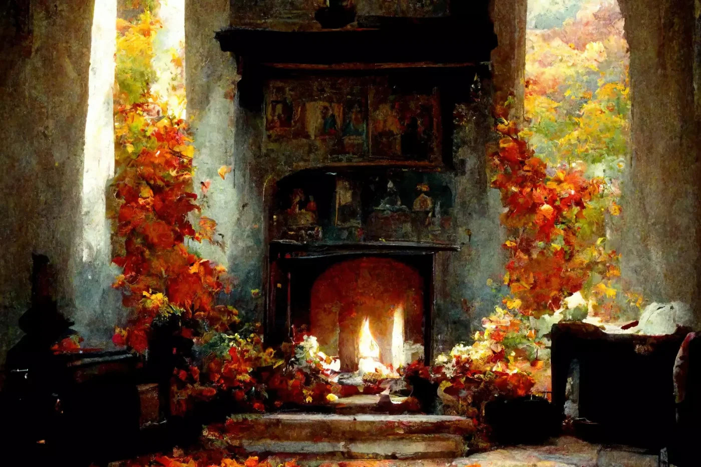 Autumn Fireplace Ii 12’X8’ Ultracloth (144 X 96 Inch) Backdrop