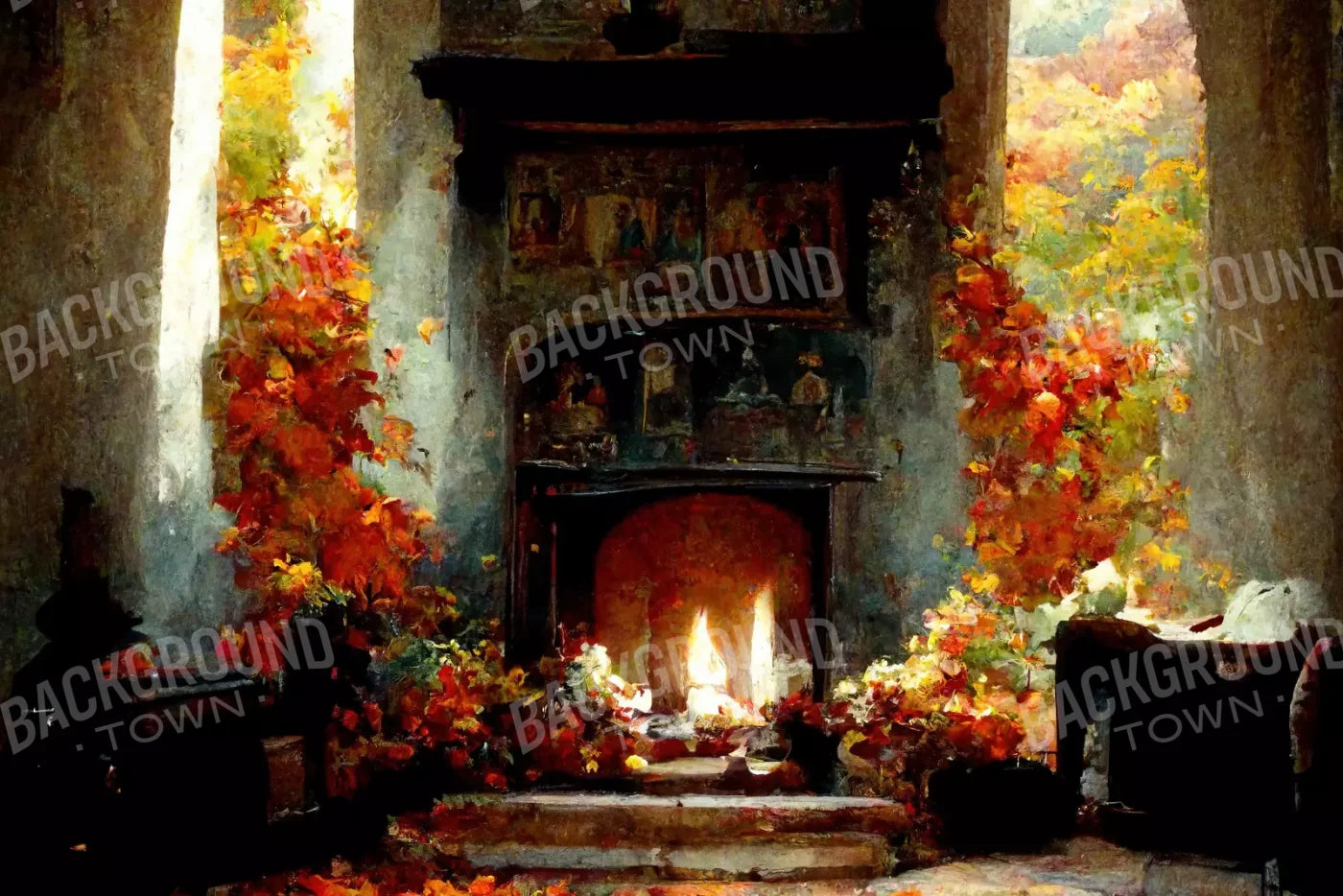 Autumn Fireplace Ii 12’X8’ Ultracloth (144 X 96 Inch) Backdrop