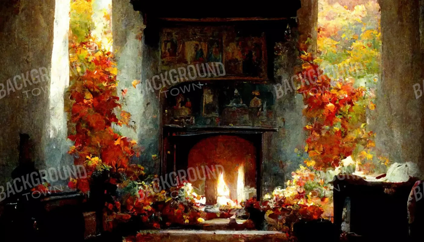 Autumn Fireplace Ii 14’X8’ Ultracloth (168 X 96 Inch) Backdrop