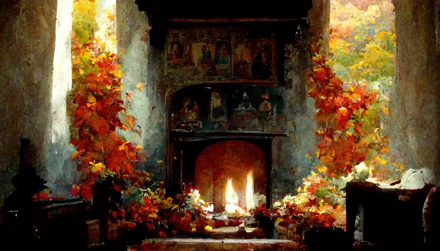 Autumn Fireplace Ii 14’X8’ Ultracloth (168 X 96 Inch) Backdrop