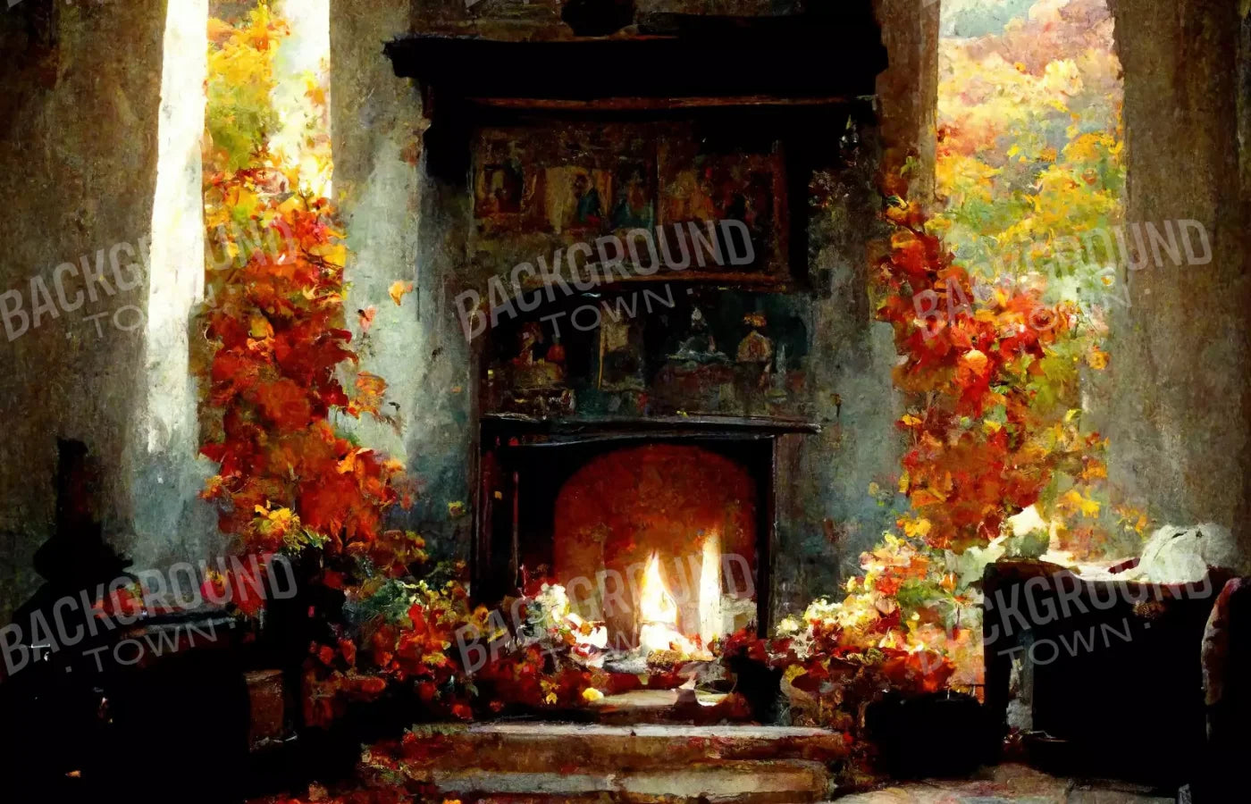 Autumn Fireplace Ii 14’X9’ Ultracloth (168 X 108 Inch) Backdrop