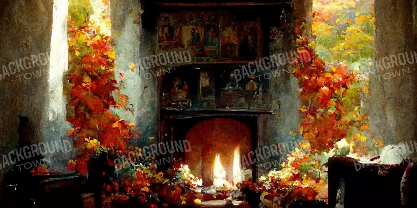Autumn Fireplace Ii 16’X8’ Ultracloth (192 X 96 Inch) Backdrop