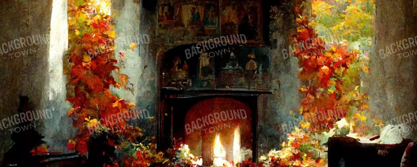 Autumn Fireplace Ii 20’X8’ Ultracloth (240 X 96 Inch) Backdrop