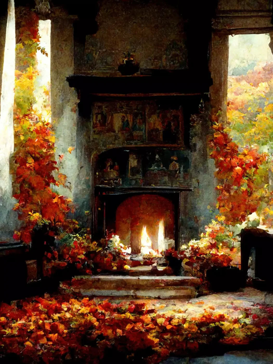 Autumn Fireplace Ii 5’X6’8 Fleece (60 X 80 Inch) Backdrop