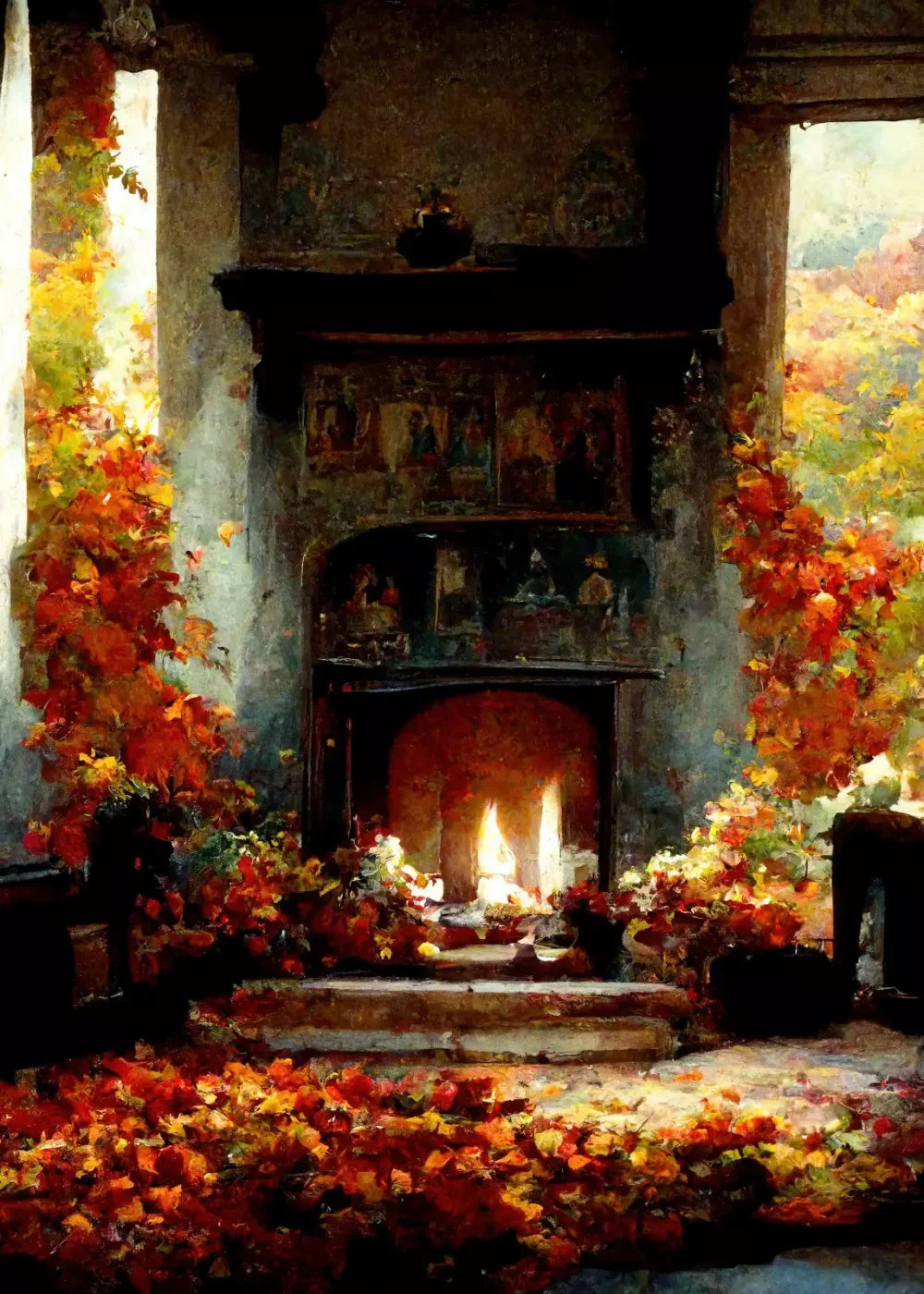 Autumn Fireplace Ii 5’X7’ Ultracloth (60 X 84 Inch) Backdrop