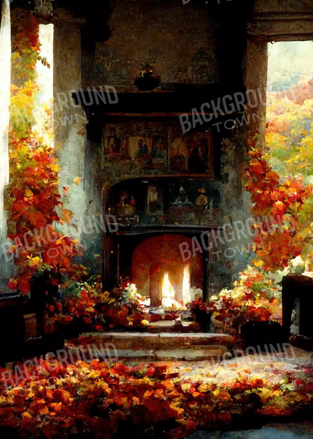 Autumn Fireplace Ii 5’X7’ Ultracloth (60 X 84 Inch) Backdrop