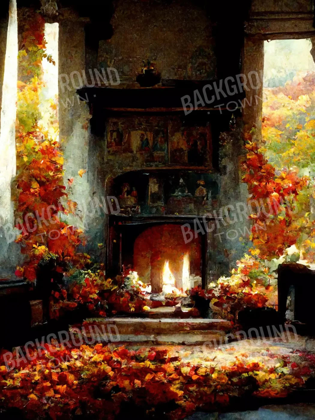 Autumn Fireplace Ii 6’X8’ Fleece (72 X 96 Inch) Backdrop