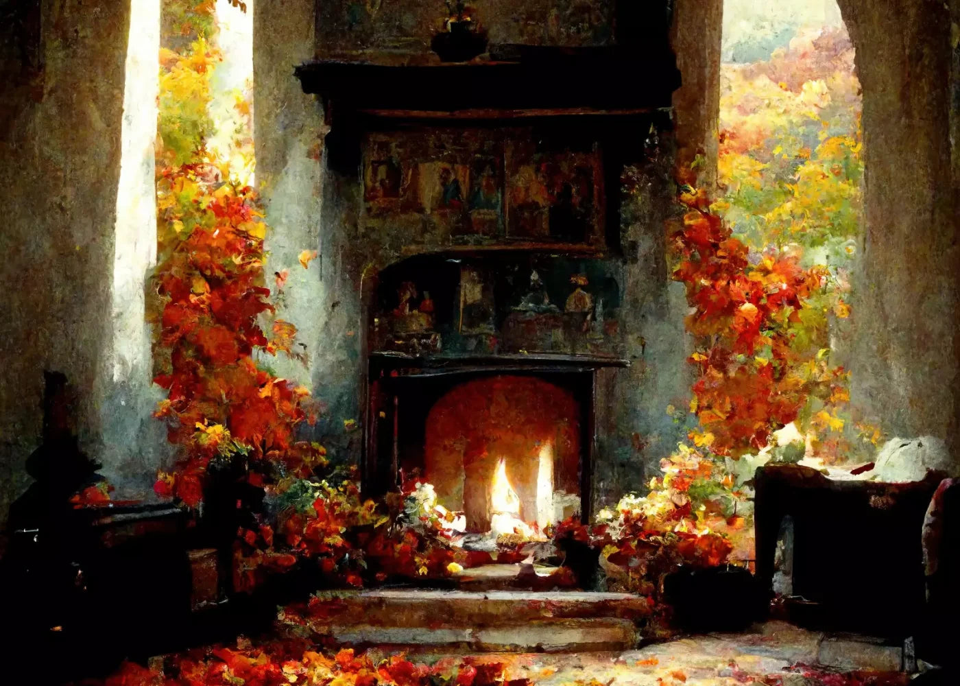 Autumn Fireplace Ii 7’X5’ Ultracloth (84 X 60 Inch) Backdrop