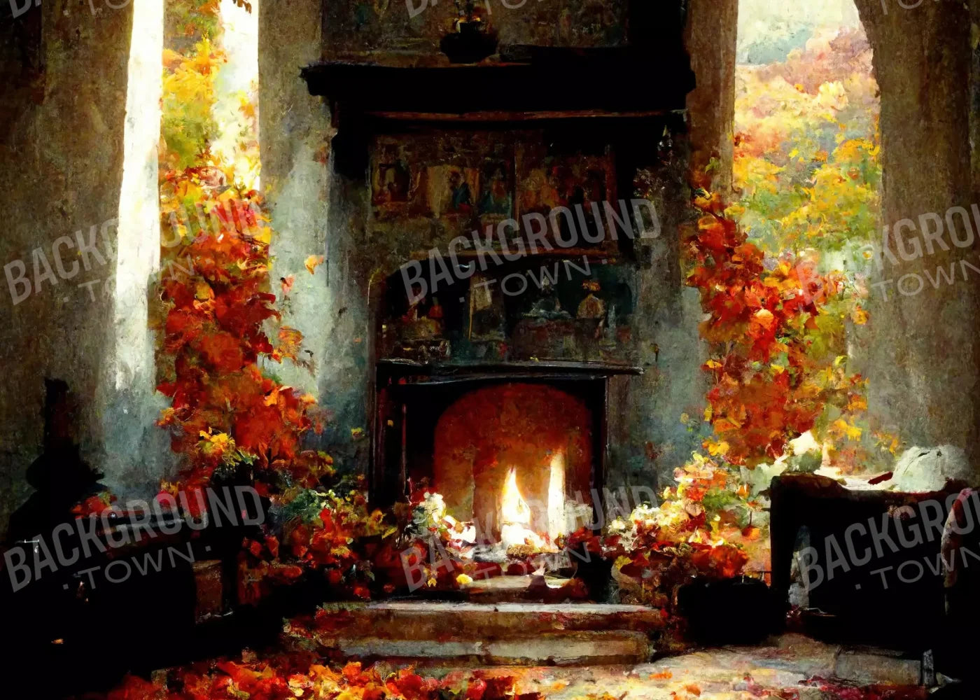Autumn Fireplace Ii 7’X5’ Ultracloth (84 X 60 Inch) Backdrop