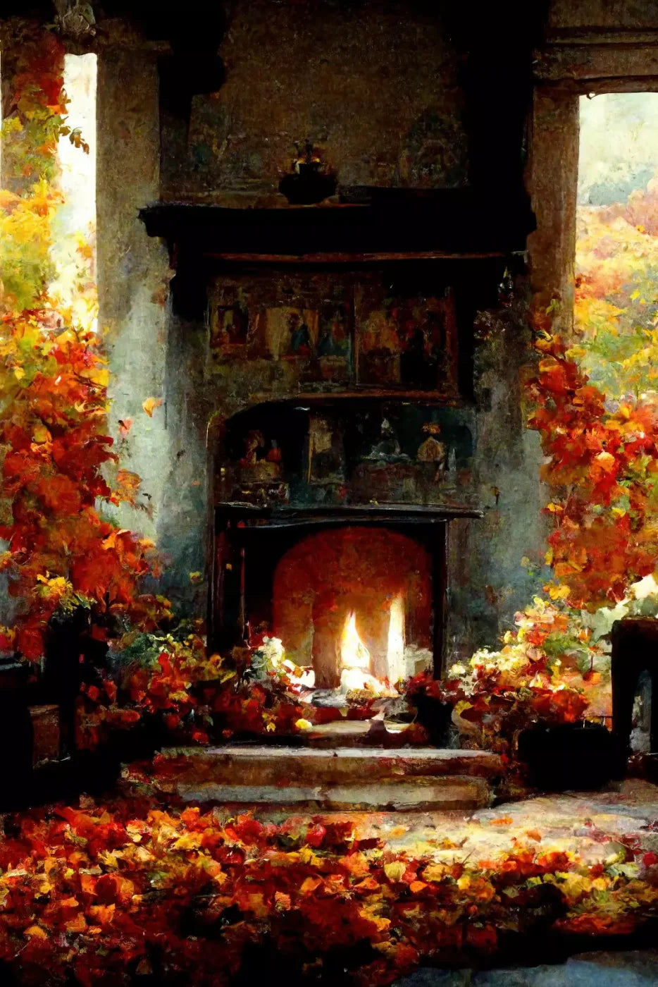 Autumn Fireplace Ii 8’X12’ Ultracloth (96 X 144 Inch) Backdrop