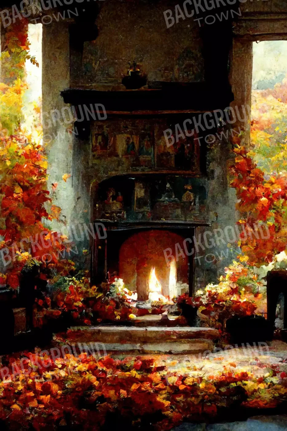 Autumn Fireplace Ii 8’X12’ Ultracloth (96 X 144 Inch) Backdrop