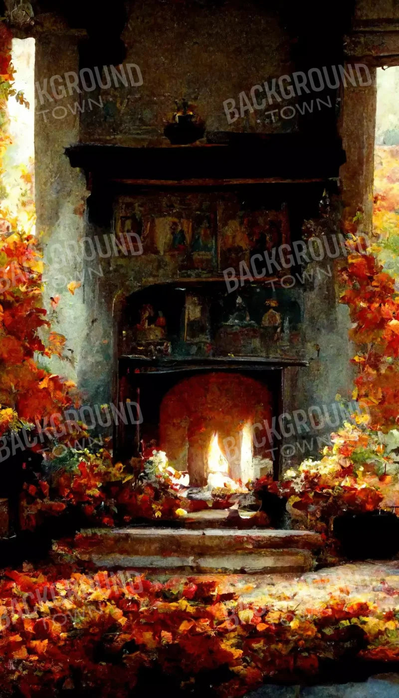 Autumn Fireplace Ii 8’X14’ Ultracloth (96 X 168 Inch) Backdrop